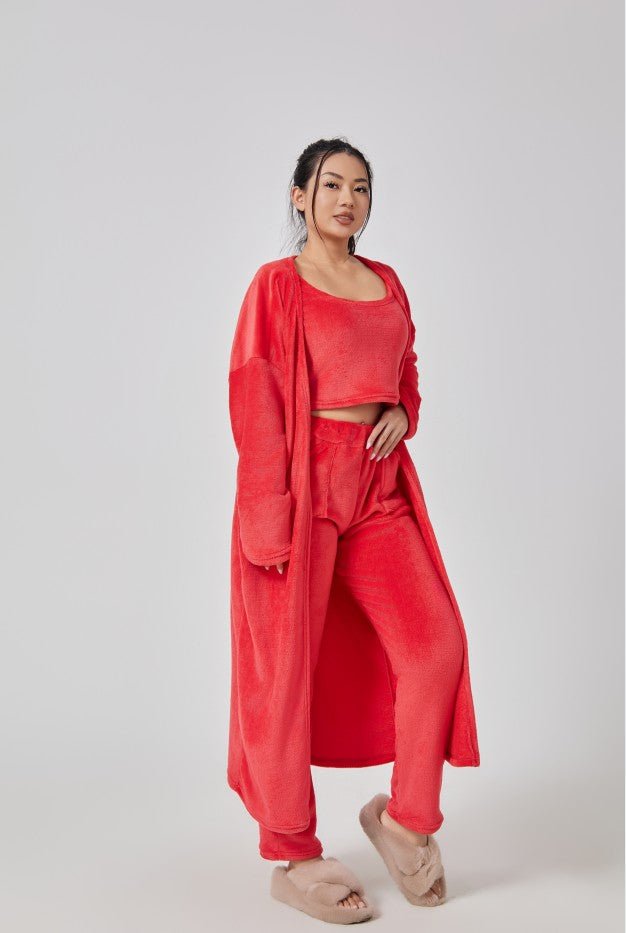 Women's 3-Piece Cozy Pajama Lounge Set - Warm Matching Suit | Winter Loungewear - Marify