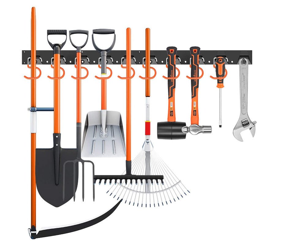 Wall Mount Garage Tool Organizer - Heavy Duty Metal Rack with 5 Storage Hooks & Screws - Marify