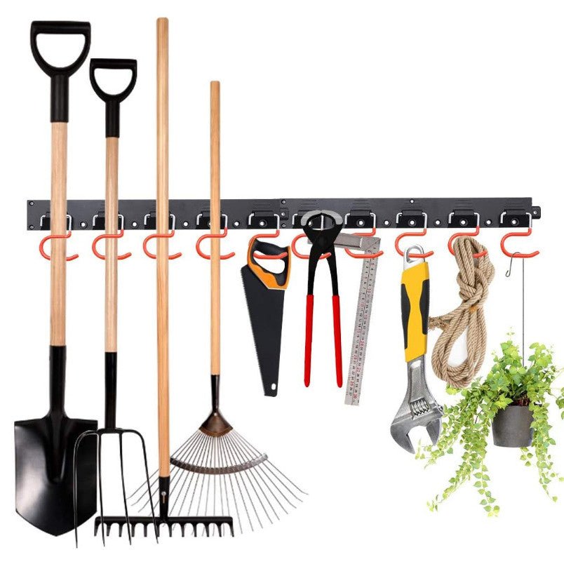 Wall Mount Garage Tool Organizer - Heavy Duty Metal Rack with 5 Storage Hooks & Screws - Marify