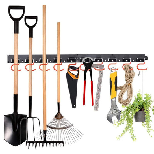 Wall Mount Garage Tool Organizer - Heavy Duty Metal Rack with 5 Storage Hooks & Screws - Marify