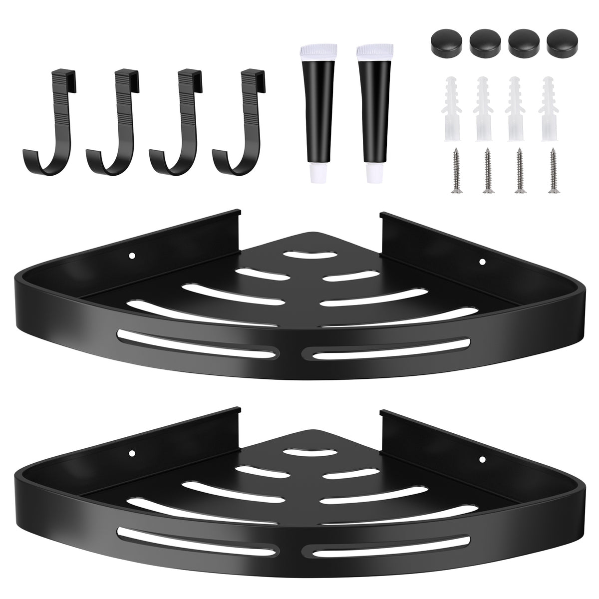 2-Piece Corner Shower Caddy Shelf - Adhesive Wall Mount Aluminum Bathroom Storage Rack Organizer - Marify