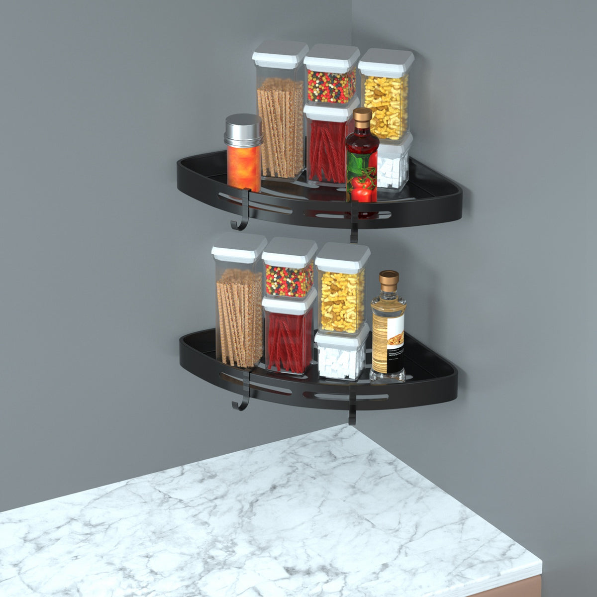 2-Piece Corner Shower Caddy Shelf - Adhesive Wall Mount Aluminum Bathroom Storage Rack Organizer - Marify
