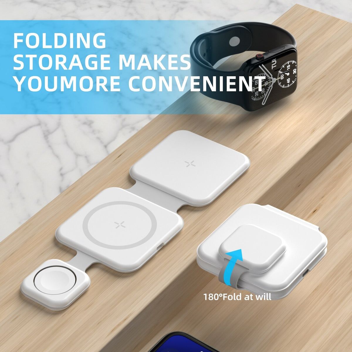 3-in-1 Magnetic Foldable Wireless Charger Station - Multi-Device Fast Charging for iPhone, Watch & AirPods - Marify