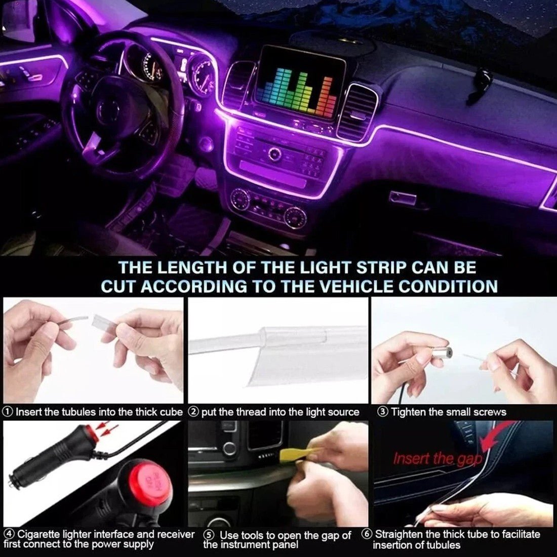 APP Control 5-in-1 RGB LED Car Interior Strip Light - Ambient Atmosphere Lighting Kit - Marify