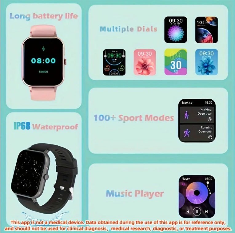 ZL54C Square Smart Watch - Bluetooth Call Heart Rate Sport Fitness Tracker for iOS & Android - Marify