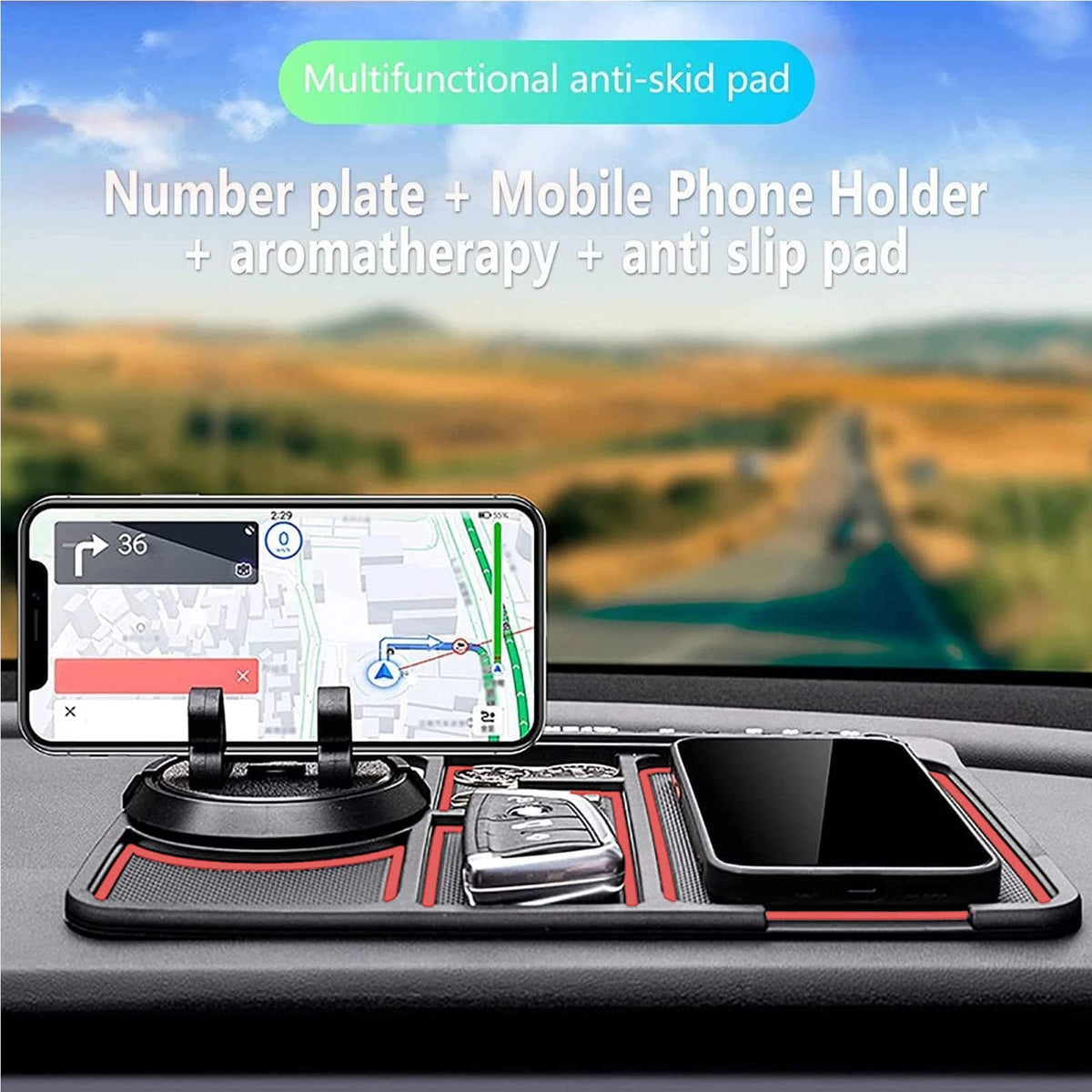4-in-1 Non-Slip Car Phone Pad - Anti-Slide Dashboard Mat with Parking Number Card Holder - Marify