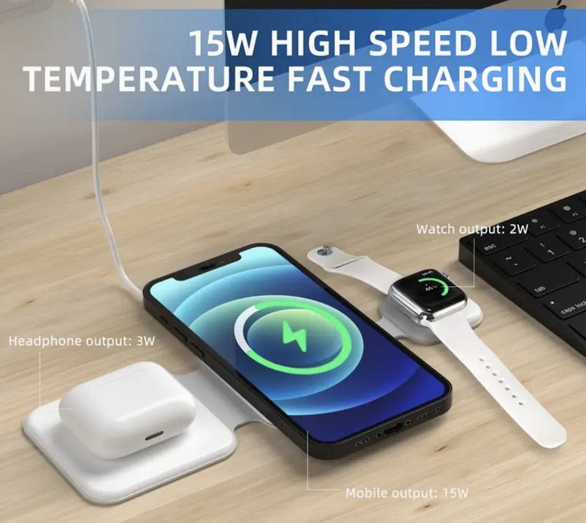 3-in-1 Magnetic Foldable Wireless Charger Station - Multi-Device Fast Charging for iPhone, Watch & AirPods - Marify