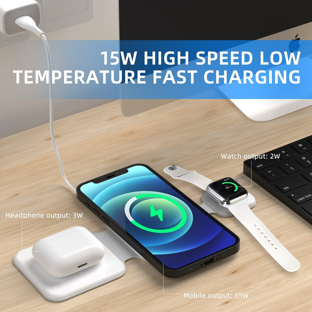 3-in-1 Magnetic Foldable Wireless Charger Station - Multi-Device Fast Charging for iPhone, Watch & AirPods - Marify